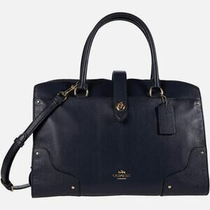 COACH Womens Mercer Satchel Hand Shoulder Bag Black Grain Leather Gold Turn Lock